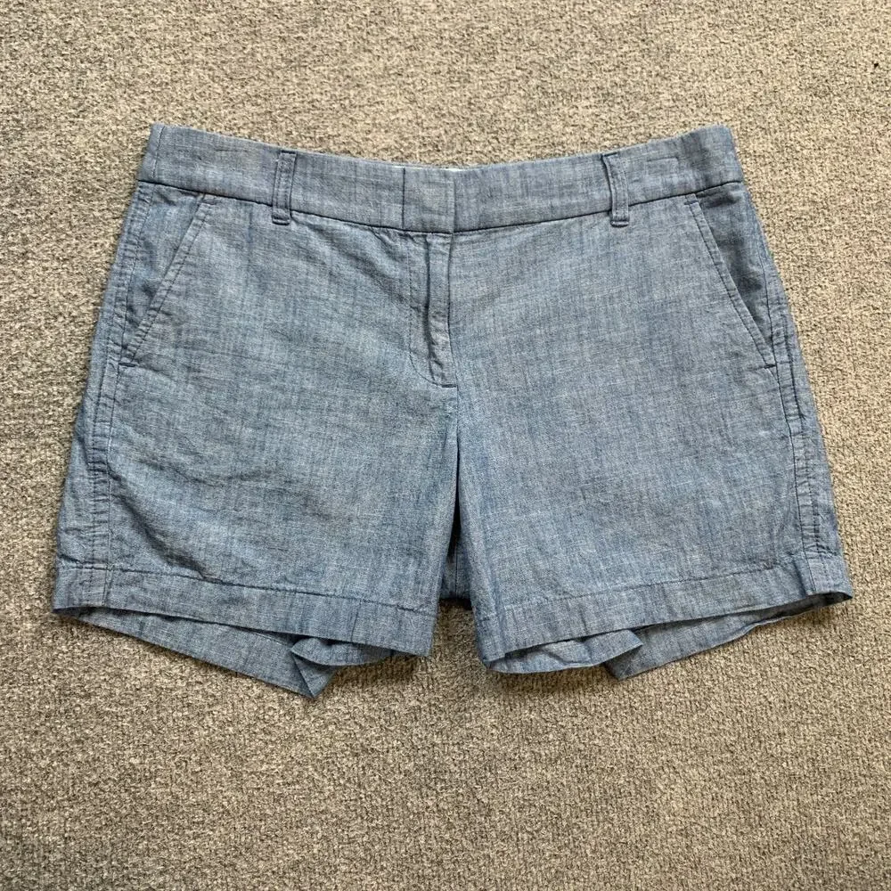 J Crew Shorts Women 8 Blue Classic Chambray Zip Fly Cotton Mid Rise Pocket Chino